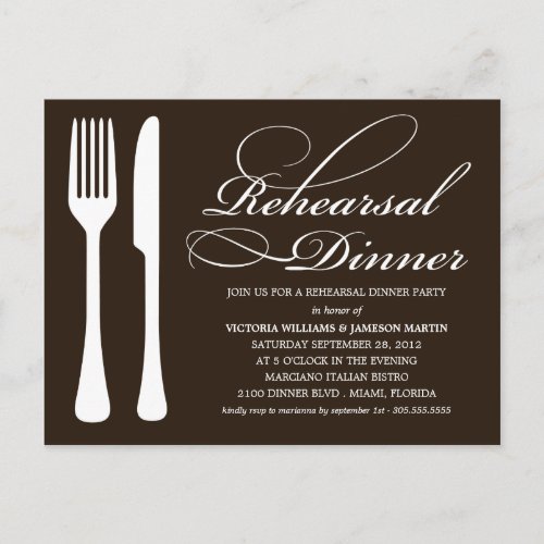 BLACK  WHITE FLATWARE  REHEARSAL DINNER INVITE