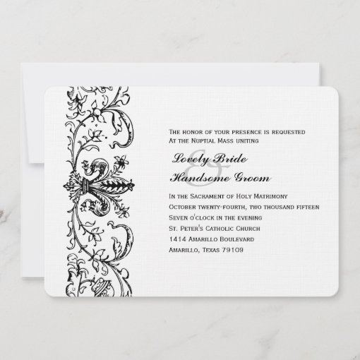 Black White Fleur Catholic Wedding Invitation | Zazzle