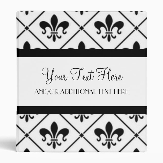 Black & White Fleur De Lis 3 Ring Binder (Front)