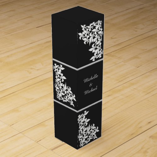 Black White Fleur de Lis Damask Wine Gift Box