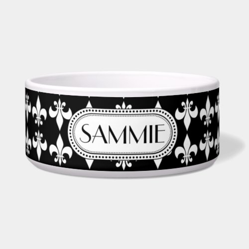 Black  White Fleur de Lis Monogram Pattern Bowl