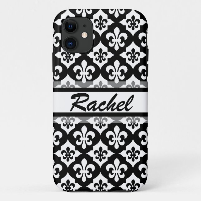 Black White Fleur De Lis Pattern Case-Mate iPhone Case (Back)