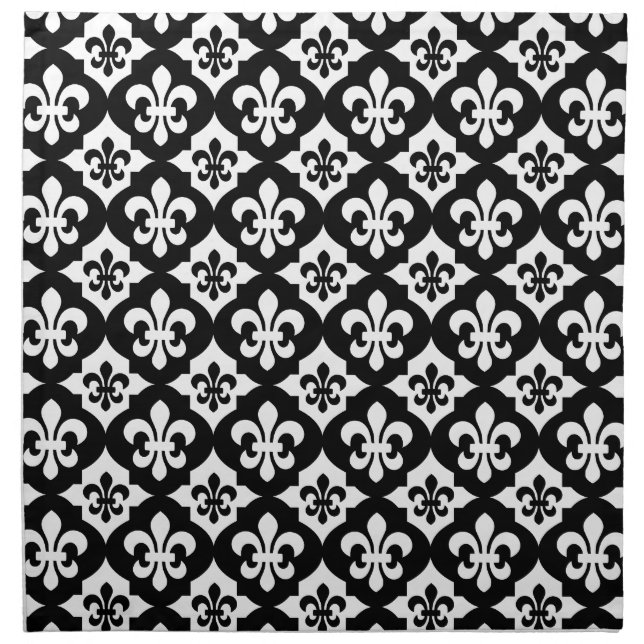Black White Fleur De Lis Pattern Cloth Napkin (Front)