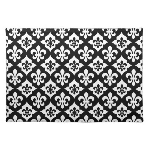 Black White Fleur De Lis Pattern Cloth Placemat