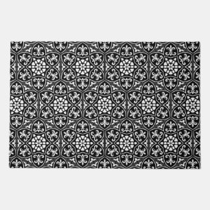 Black&white fleur de lis vertical floral pattern doormat