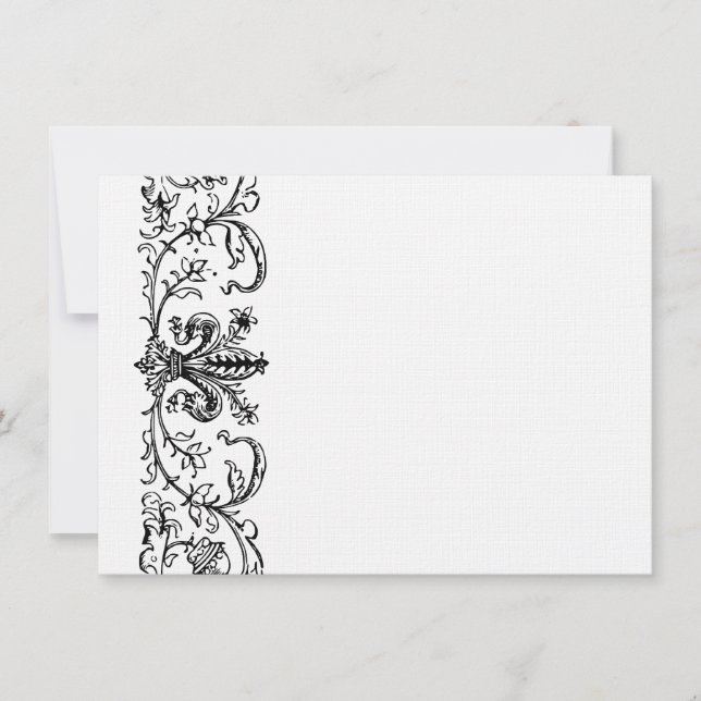 Black White Fleur Personalized Thank You Note Card (Front)