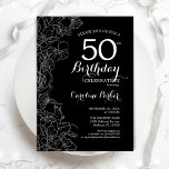 Black White Floral 50th Birthday Party Invitation<br><div class="desc">Black White Floral 50th Birthday Party Invitation. Minimalist modern design featuring botanical outline drawings accents and typography script font. Simple trendy invite card perfect for a stylish female bday celebration. Can be customized to any age. Printed Zazzle invitations or instant download digital printable template.</div>