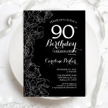 Black White Floral 90th Birthday Party Invitation<br><div class="desc">Black White Floral 90th Birthday Party Invitation. Minimalist modern design featuring botanical outline drawings accents and typography script font. Simple trendy invite card perfect for a stylish female bday celebration. Can be customized to any age. Printed Zazzle invitations or instant download digital printable template.</div>