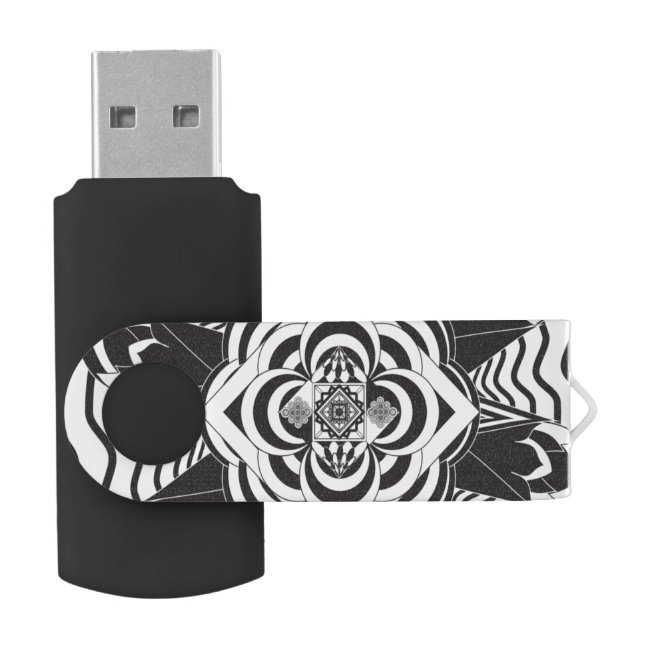 Black White Floral Abstract USB Flash Drive