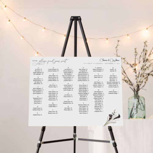 Black  White Floral Alphabetical Seating Chart SM Foam Board