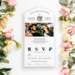 Black White Floral Ampersand Photo Wedding  All In One Invitation<br><div class="desc">Floral all in one wedding invitation with your photo and a beautiful flower-adorned ampersand in muted black against white.</div>