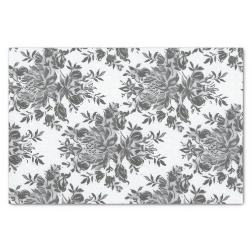 Black White Floral Antique collage victorian Tissue Paper