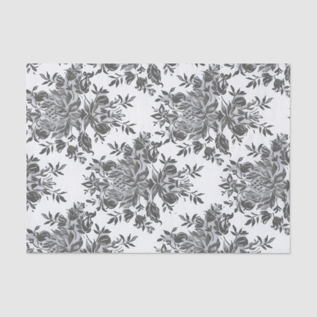 Black White Floral Antique collage victorian Tissue Paper (Front)