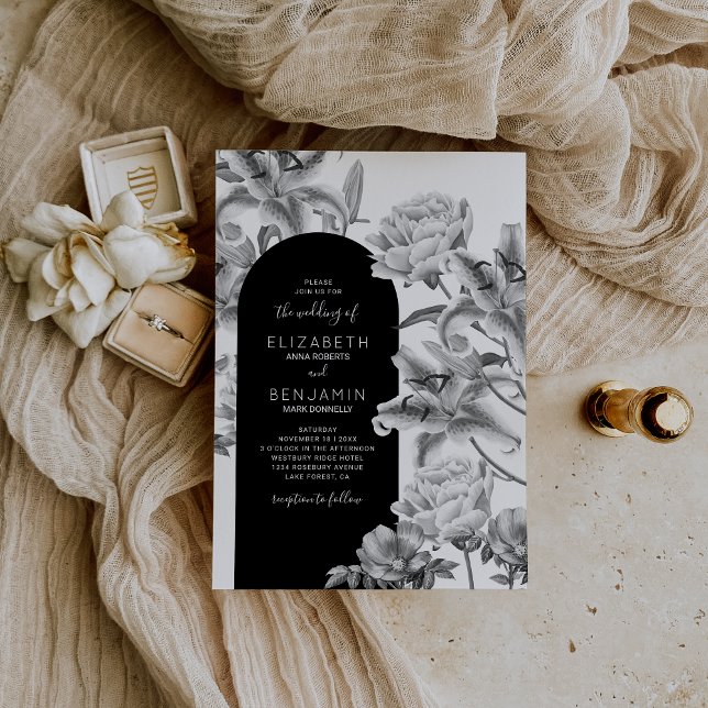 Black White Floral Arch Wedding Invitation (Creator Uploaded)