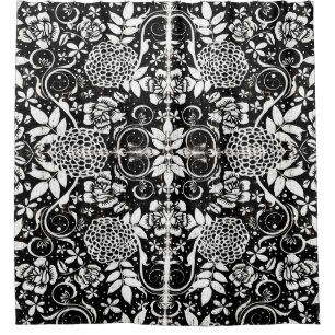 Black White Floral Arts and Crafts Shower Curtain