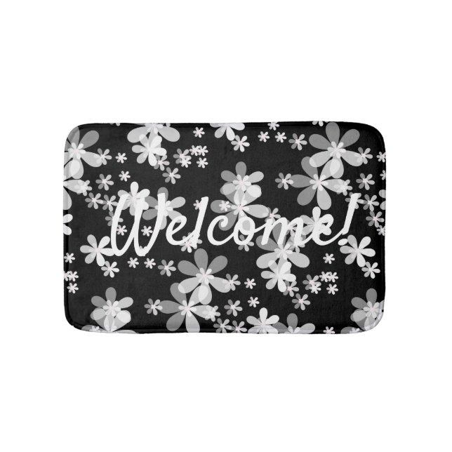 black white floral bath mat (Front)