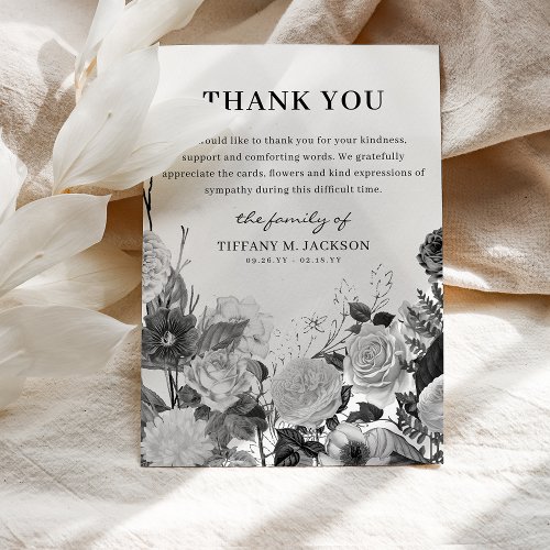 Black  White Floral Bereavement Funeral Thank You