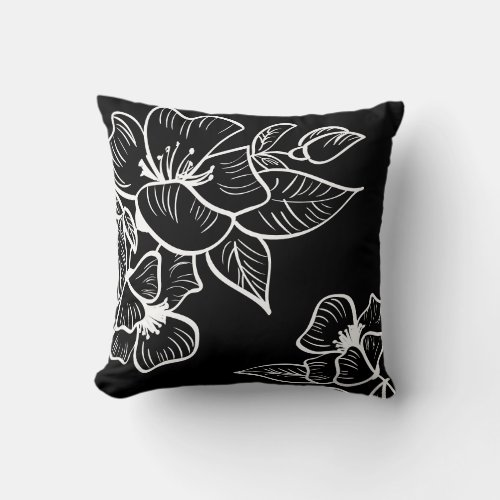 Black White Floral Botanical Modern Abstract Chic Throw Pillow