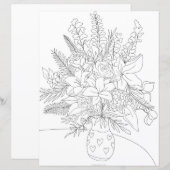 Black white floral bouquet coloring illustration (Front/Back)