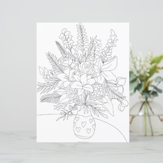 Black white floral bouquet coloring illustration (Standing Front)