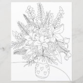 Black white floral bouquet coloring illustration (Front)