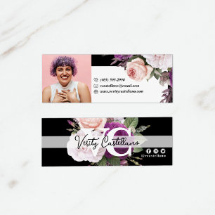 Black & White Floral Boutique Personal Photo Mini Business Card