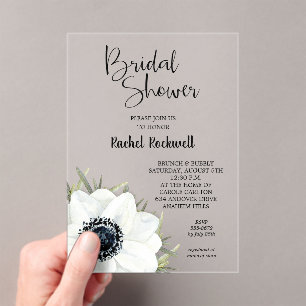 Black White Floral Bridal Shower Acrylic Invitations