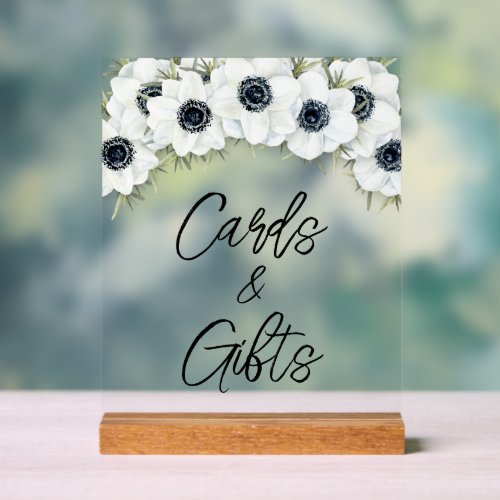 Black White Floral Bridal Shower Cards and Gifts Acrylic Sign
