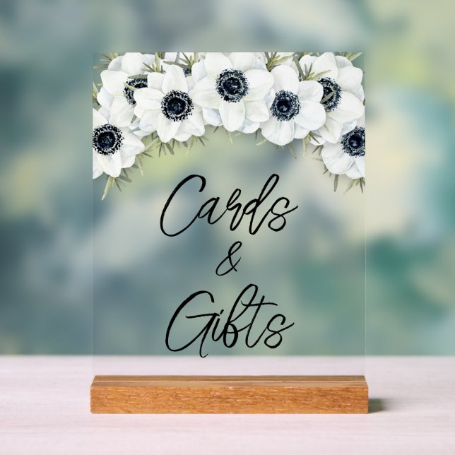 Black White Floral Bridal Shower Cards and Gifts Acrylic Sign (Neutral)