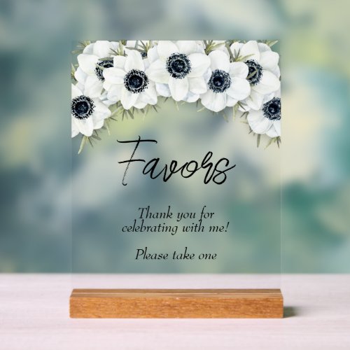 Black White Floral Bridal Shower Favors Acrylic Sign