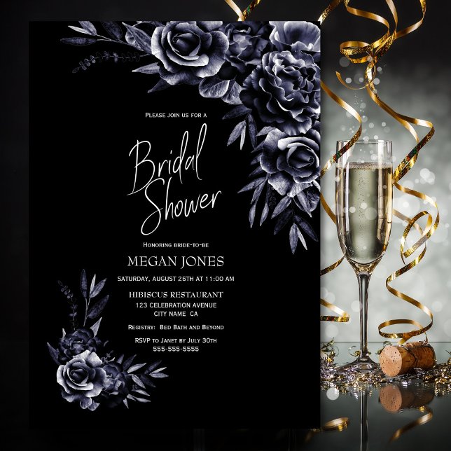 Black White Floral Bridal Shower Invitation (Creator Uploaded)