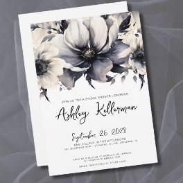 Black White Floral Bridal Shower Invitation