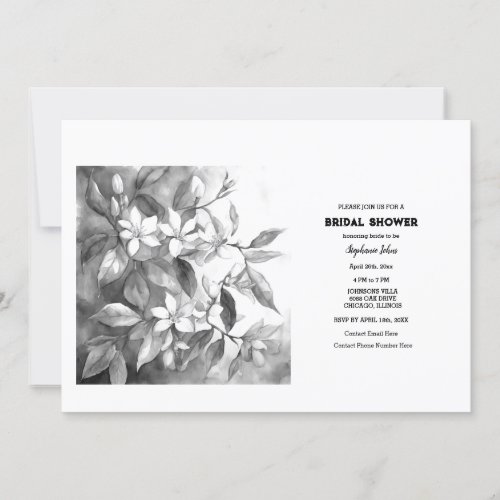 Black White Floral Bridal Shower Simple Wedding Invitation