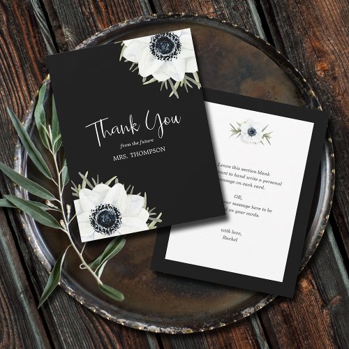 Black White Floral Bridal Shower Thank You Card