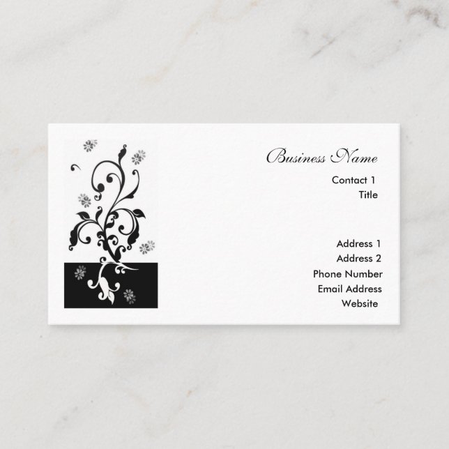 Black & White Floral Business Card (Front)