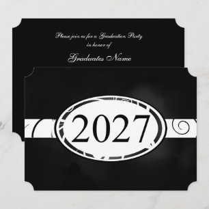 Black & White Floral Button 2027 Graduation Party Invitation