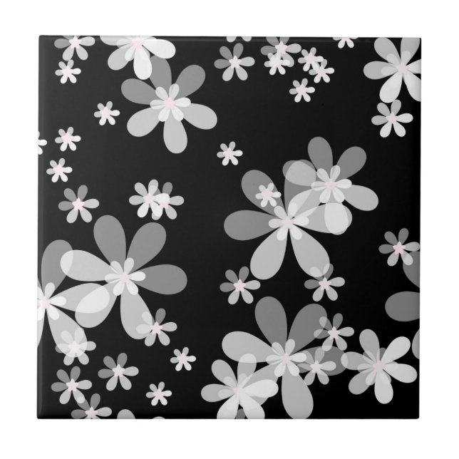 black white floral ceramic tile (Front)