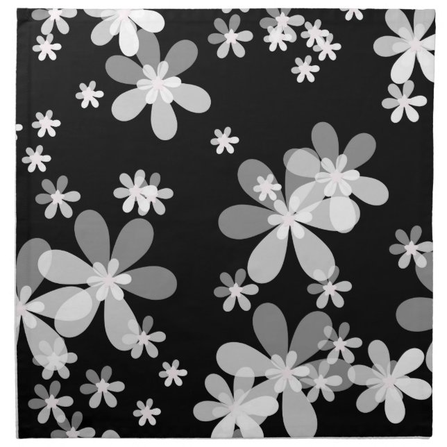 black white floral cloth napkin (Front)