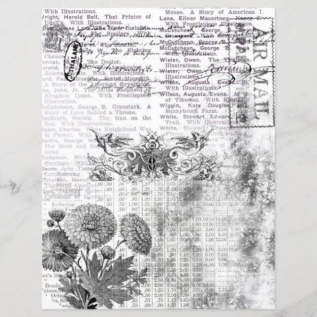 Black & White Floral Collage Scrapbook Paper (Back)