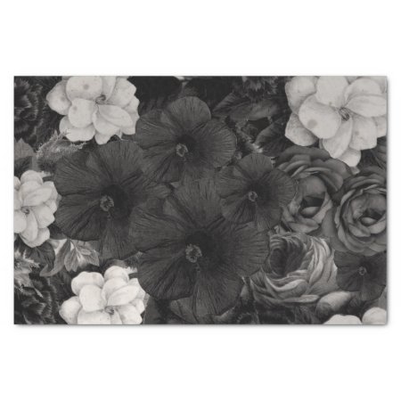 Black&white Floral Collage Tissue Paper