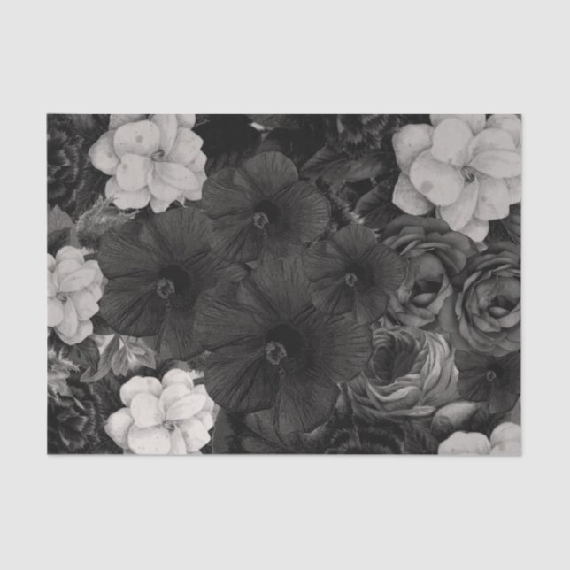 Black&White Floral Collage Tissue Paper (Front)