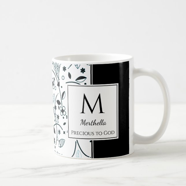 Black White Floral Customized PRECIOUS TO GOD Coffee Mug (Right)