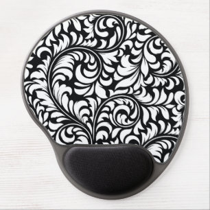 Black & White Floral Damask Gel Mousepad