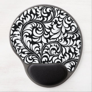 Black & White Floral Damask Gel Mousepad