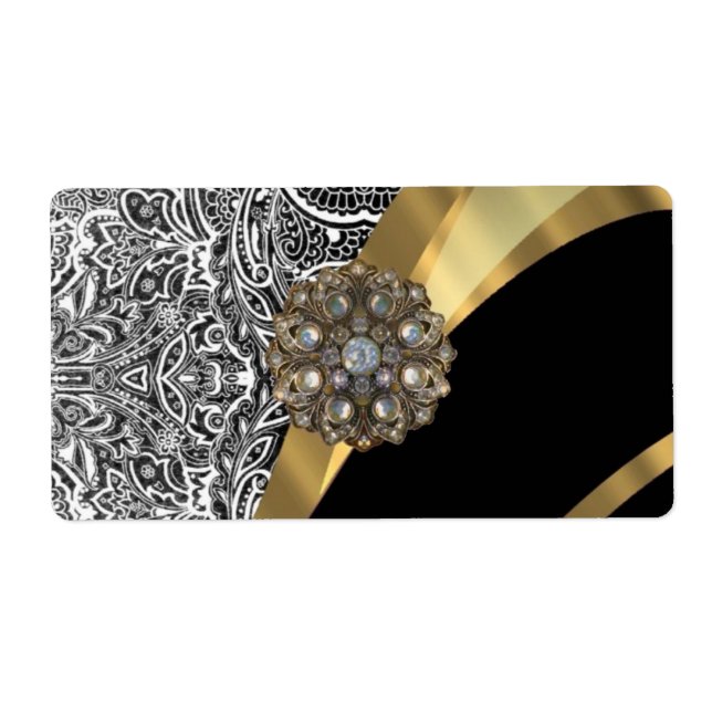 Black & white floral damask pattern label (Front)