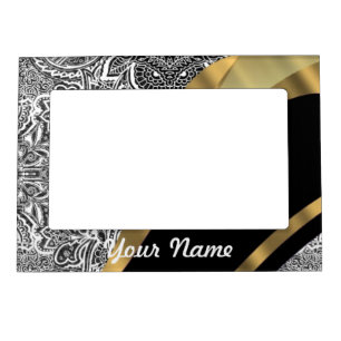 Black & white floral damask pattern magnetic photo frame