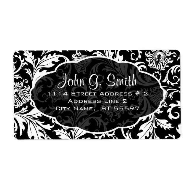 Black & White Floral Damask Pattern -Template Label (Front)