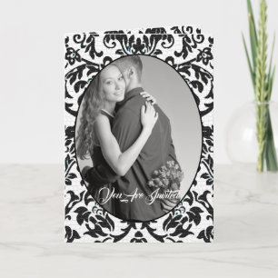 Black & White Floral Damask Photo Bi-fold Wedding Invitation