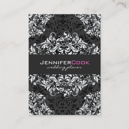 Black &amp; White Floral Damasks 3 Wedding Planner Business Card Template