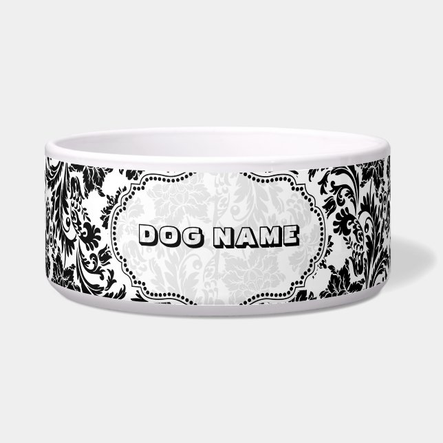 Black & White Floral Damasks 4-Monogramed Bowl (Front)